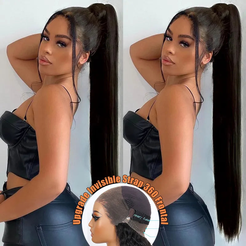 Silky Straight Invisi Strap Snug Fit 360 Transparent Lace Frontal Bleached Knots Pre Cut Lace Optional Wig