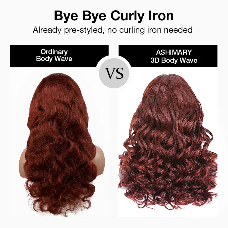 Upgrade Reddish Brown 3D Body Wave Invisi Strap Laid Flat 360 Skin Lace Frontal Pre-Bleached Knots Put On & Go Wig