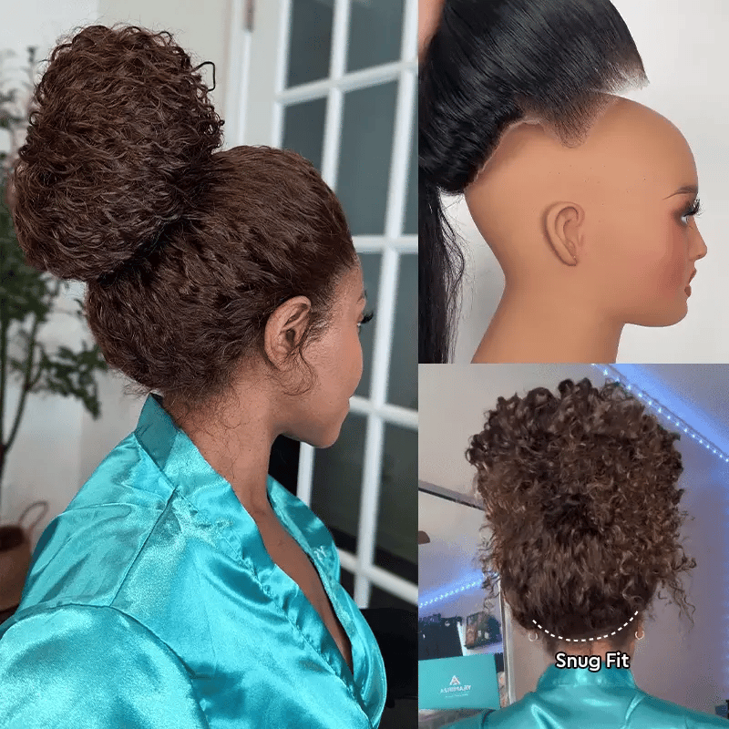 BOGO Invisi Strap Snug Fit 360 SKin Lace Chocolate Brown Water Wave Bleached Knots Glueless Lace Wig