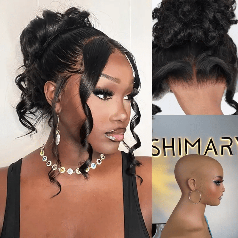 Pre-Styled Body Wave Ponytail with Bangs Face-Framing Invisi Strap 360 Skin Lace Frontal Bleached Knots Glueless Wig
