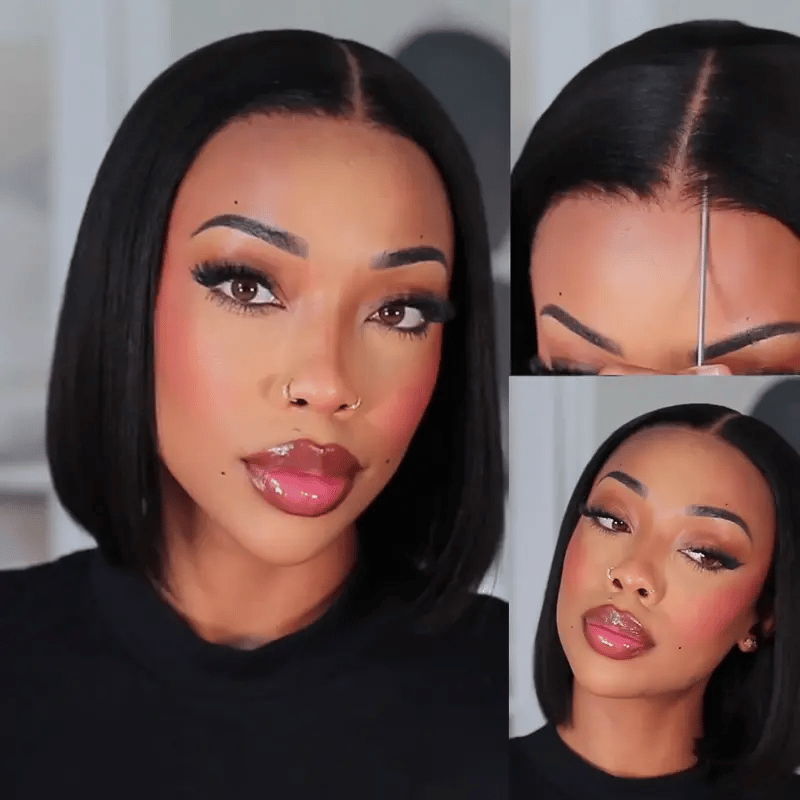 Super Easy Straight Bob Wear & Go Pre Cut HD Transparent Lace Closure Wig with Pre Plucked Hairline & Bleached Knot
