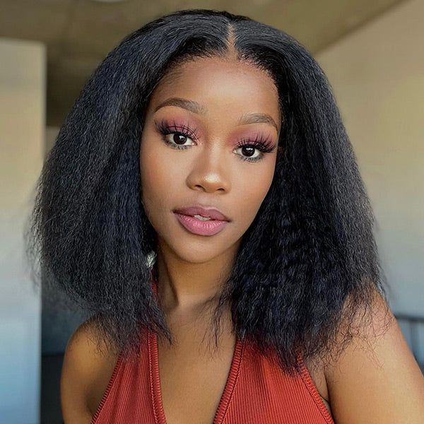Wear & Go Bob Wig Kinky Straight HD Lace Closure Wig with Pre-Bleached Knots