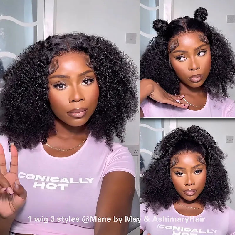 Precut Glueless Kinky Curly Lace Closure Ready To Wear Wig with Pre Plucked Hairline & Bleached Knots