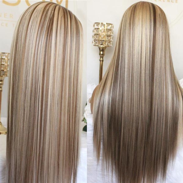Long Wig | Blonde Balayage on Brown Transparent Pre Cut Lace Closure Straight Wig 28-32 Inch