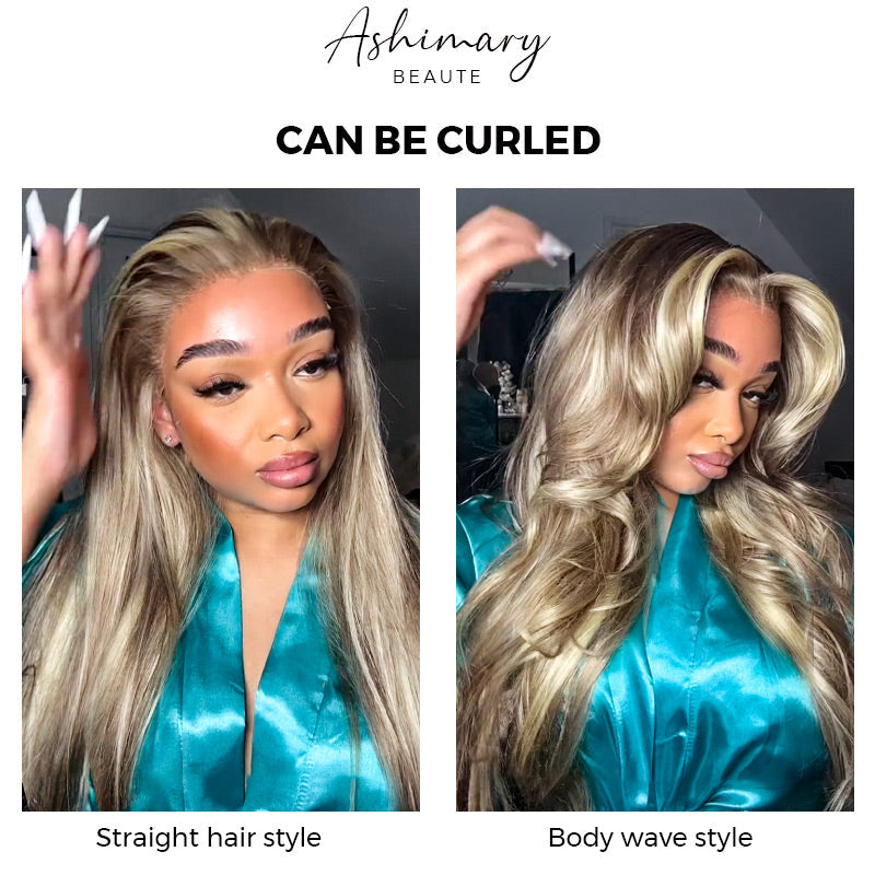 Long Wig | Blonde Balayage on Brown Transparent Pre Cut Lace Closure Straight Wig 28-32 Inch