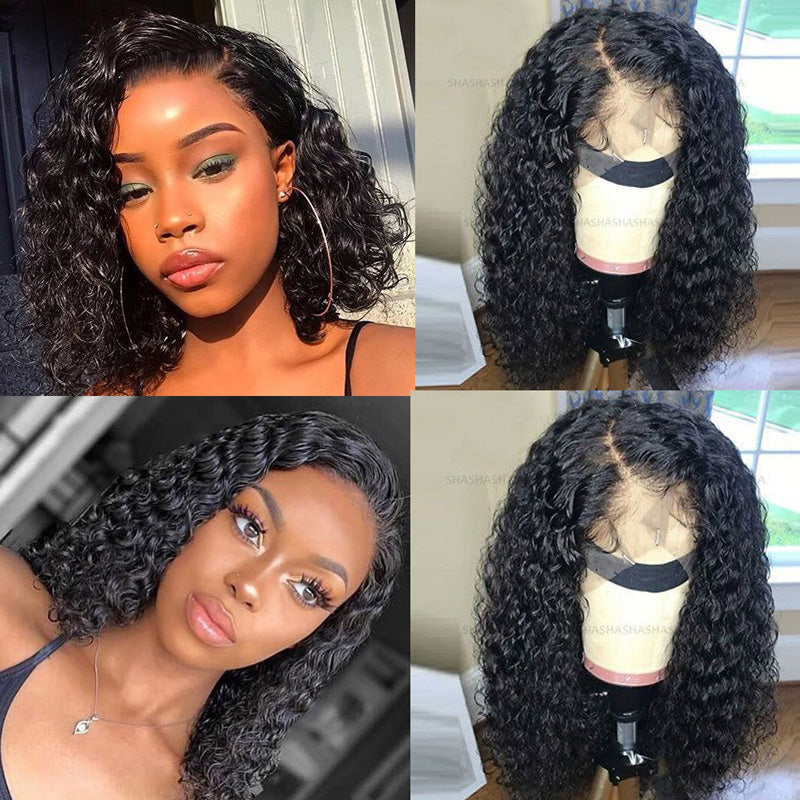 10A Short Kinky Curly Hd Transparent Lace Frontal Bob Wigs