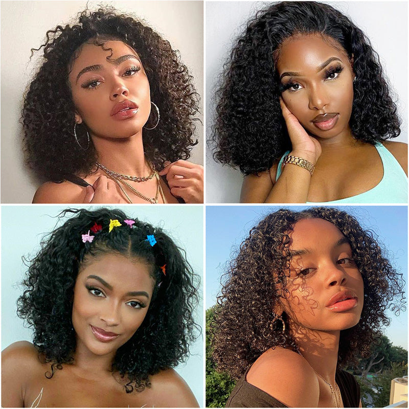10A Short Kinky Curly Hd Transparent Lace Frontal Bob Wigs