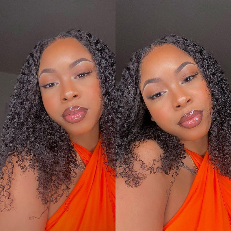 10A Short Kinky Curly Hd Transparent Lace Frontal Bob Wigs