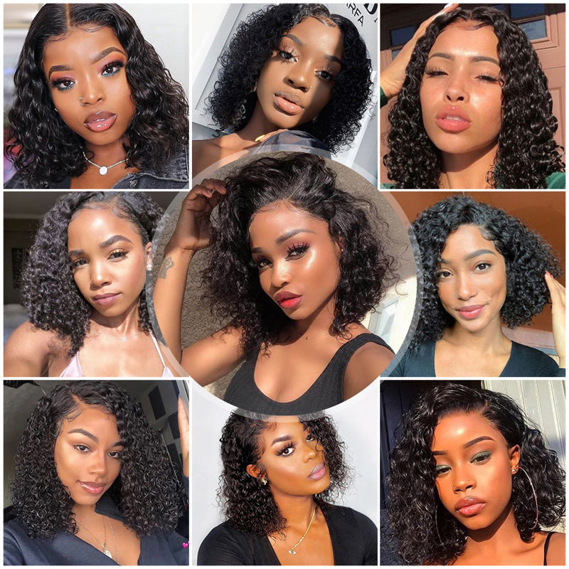 10A Short Kinky Curly Hd Transparent Lace Frontal Bob Wigs