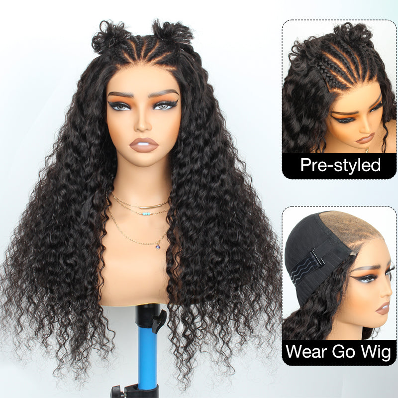 Micro French Braids 5x5 Pre-Cut Lace Deep Wave Human Hair Wig Natural Color