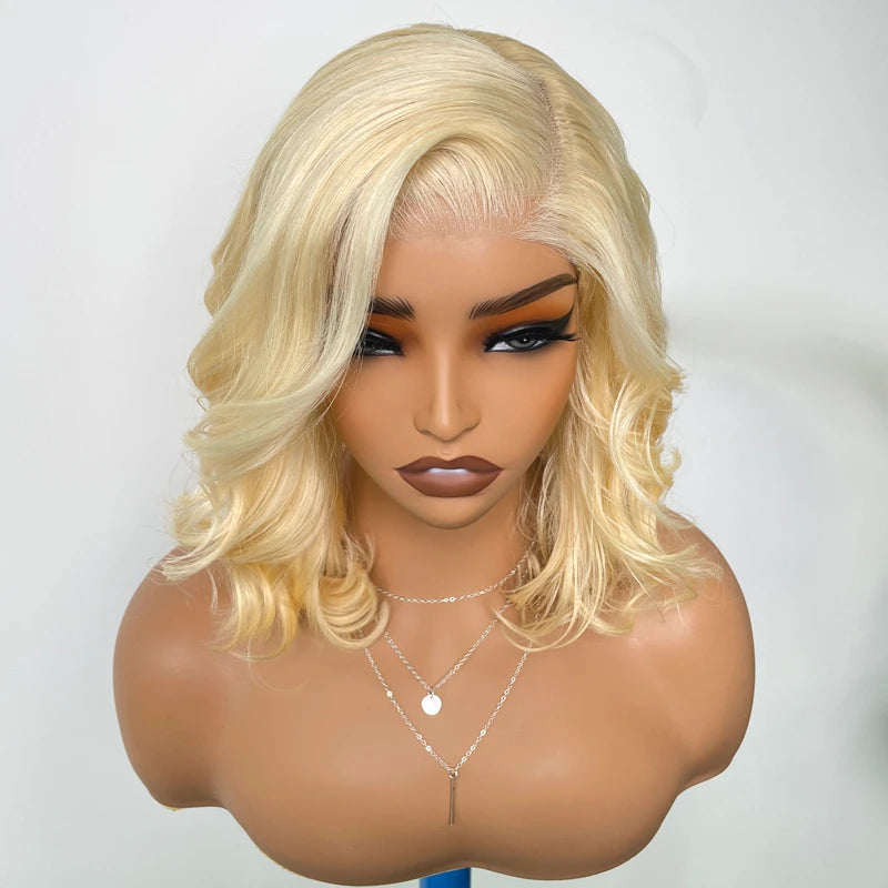 Salon Body Wave Blonde 613 5x5 Closure Transparent Lace Bob Wig 100% Virgin Human Hair