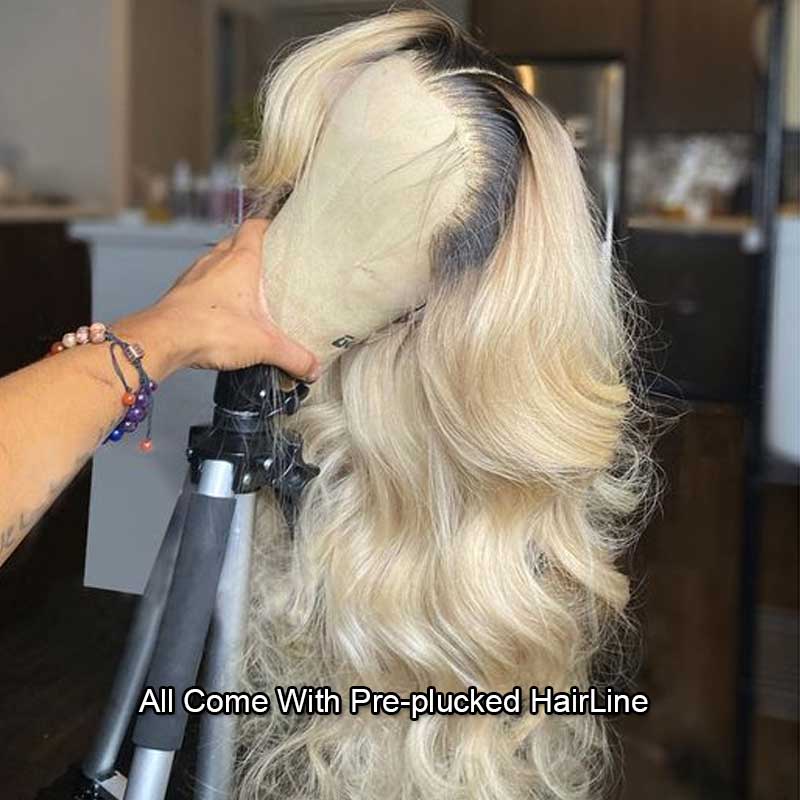 Blonde Wig With Dark Roots 1B/613 Transparent HD Lace Front Wigs 13*4 Frontal Ashimary Hair