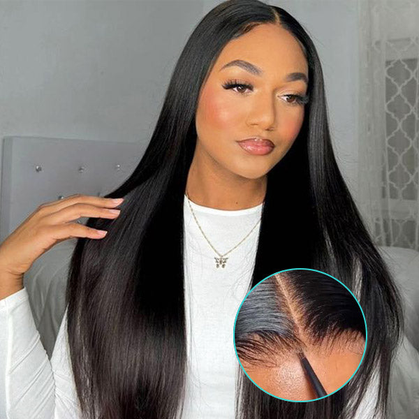 Super Natural Glueless Ready To Wear 6x4.5 HD Lace Straight Wig Pre Plucked Hairline & Bleached Knots & Pre-cut Lace