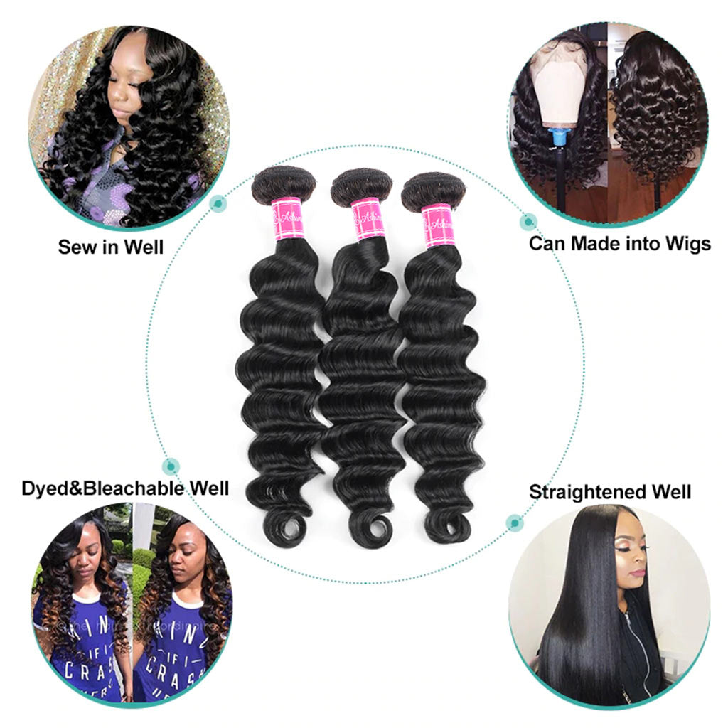 9A Grade Loose Deep Wave 3/4 Bundles With Frontal Brazilian Virgin Hair