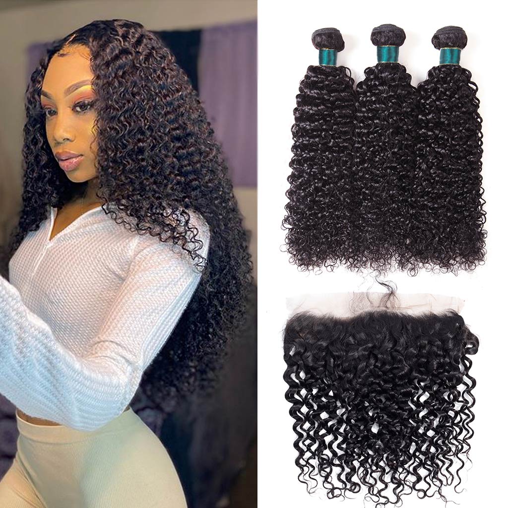 Ashimary 9A Jerry Curly Virgin Hair 3 Bundles With Frontal Human Hair