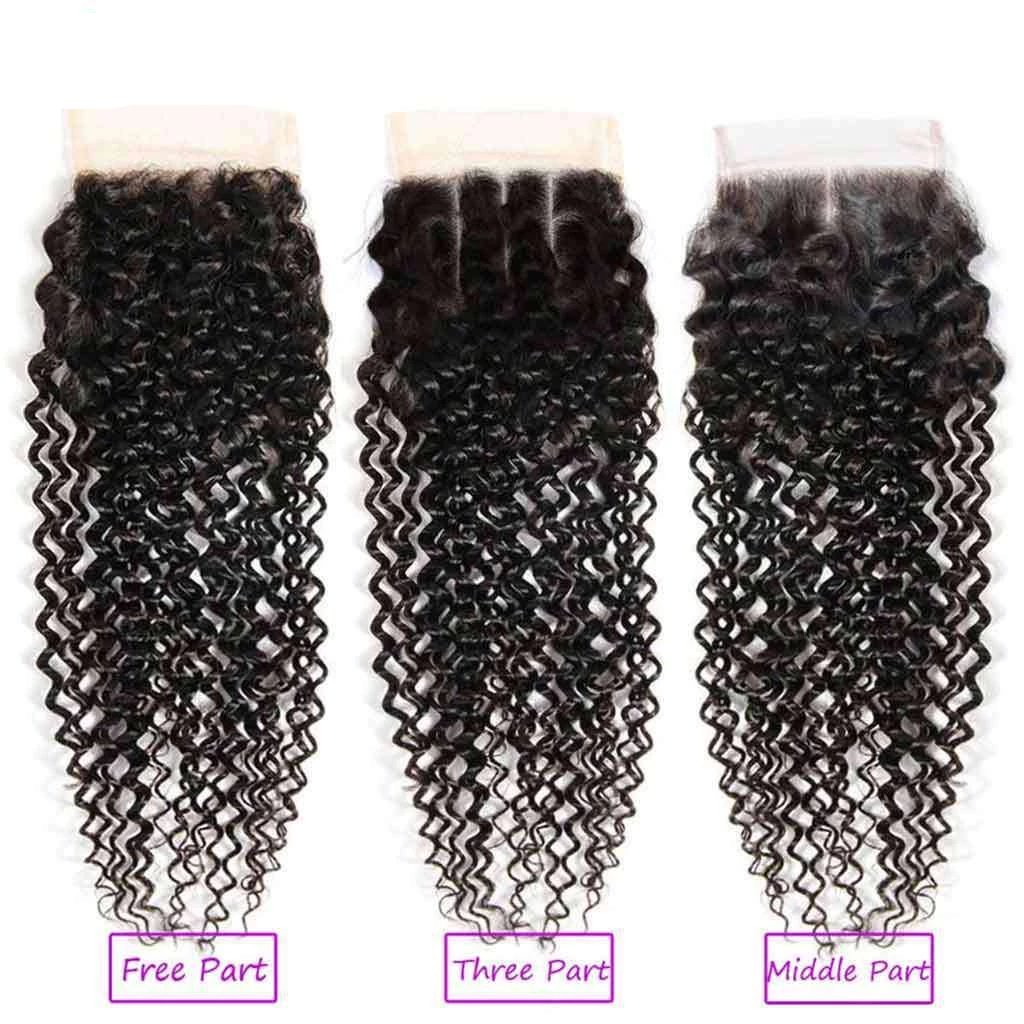 9A Jerry Curly 3 Bundles with Lace Closure Natural Color Purvian Virgin Hair