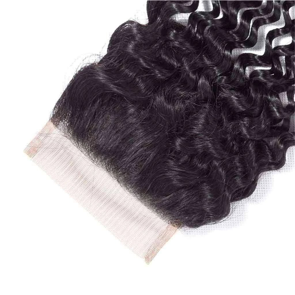 9A Jerry Curly 3 Bundles with Lace Closure Natural Color Purvian Virgin Hair