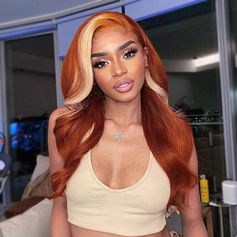 Trending Blonde Skunk Stripe with Colored Hair 13*4 Lace Frontal Wigs One Donor