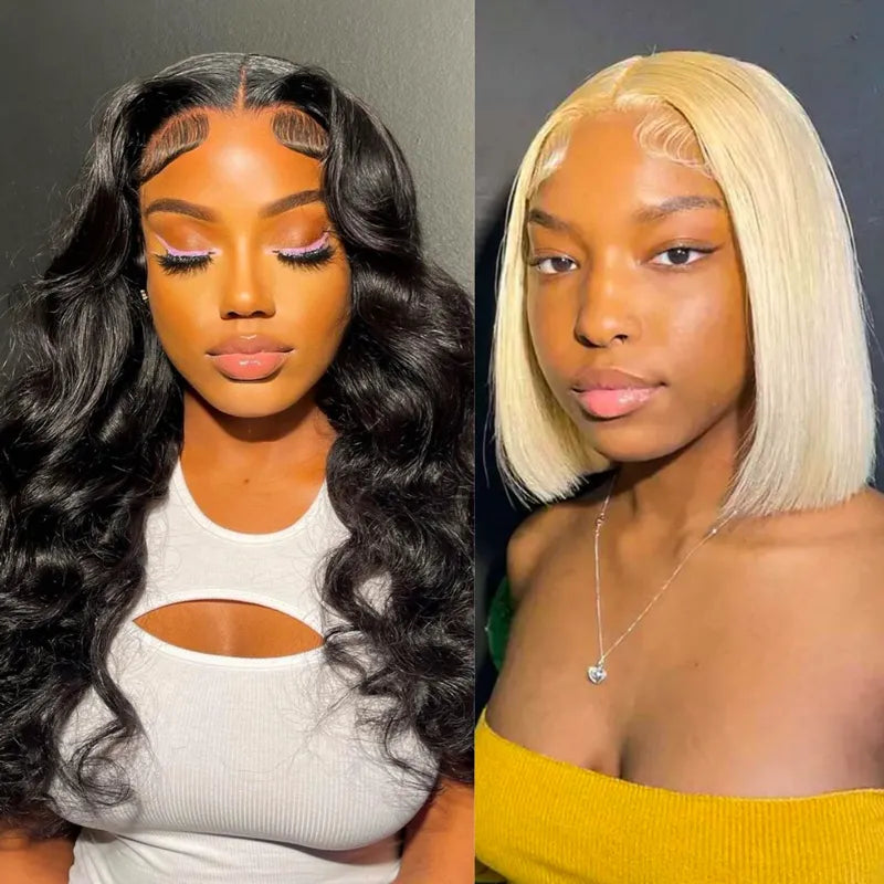 $1 for A WIG | Full Lace Body Wave Wig + 13x4 Lace Straight 613 Blonde Bob Wig