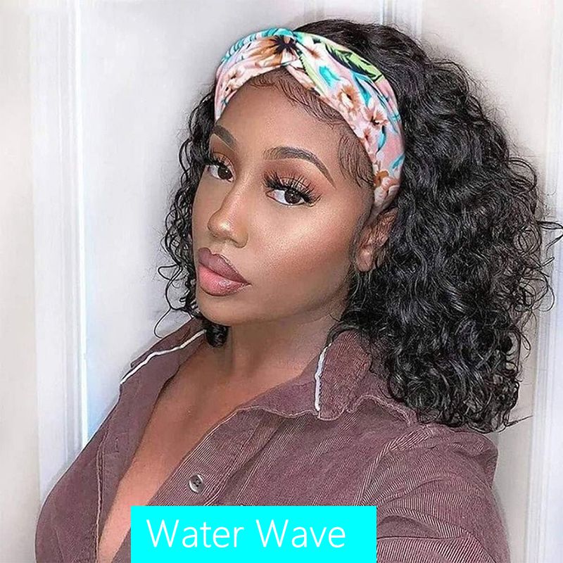 100% Human Hair Water Wave Headband Bob Glueless Wig