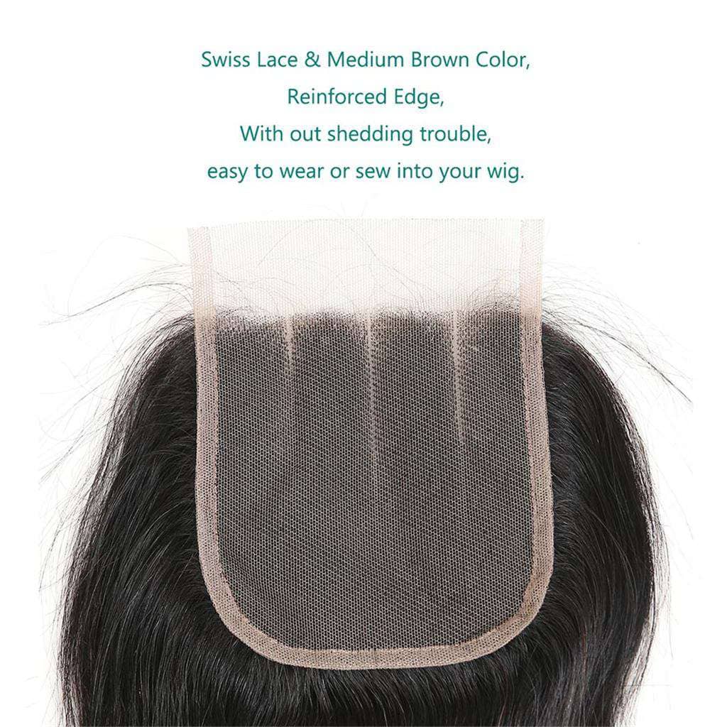 10A Straight Hair 4 Bundles With Closure Natural Color Indian Hair