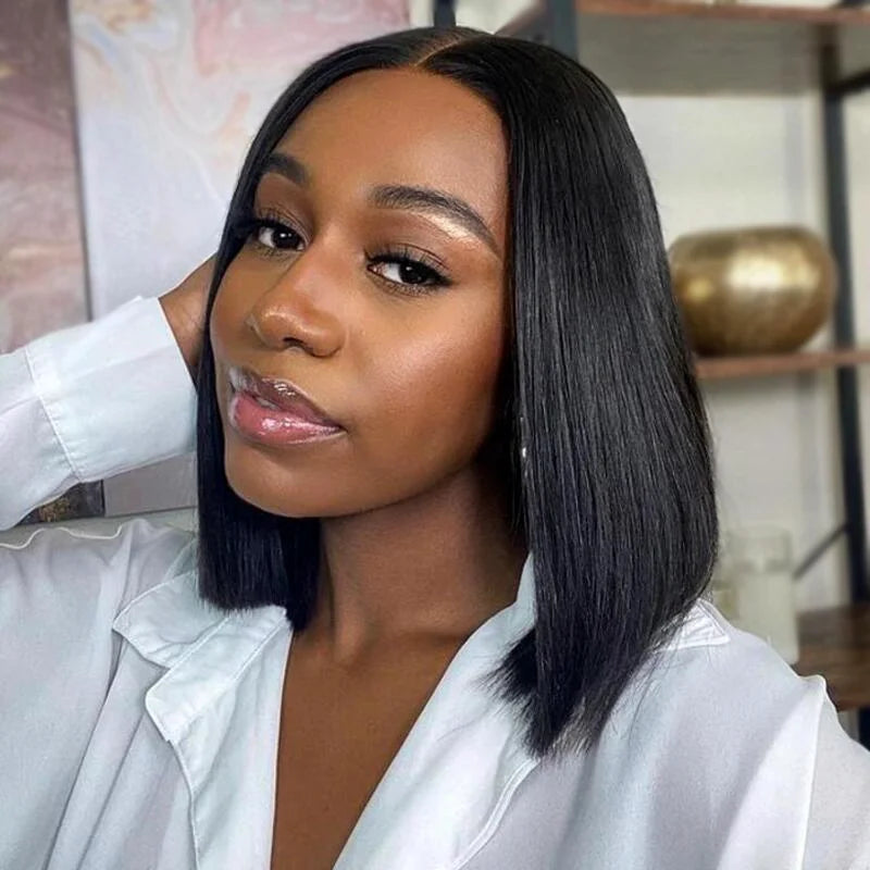 12 Inches 180% 4x4 Lace Closure Bob Wig Human Hair Wigs Brazilian Straight Short Wig