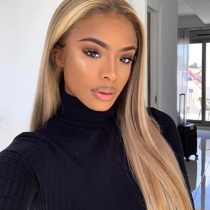 13x4 Lace Frontal Wig With Customized Blonde Balayage on Brown Hair