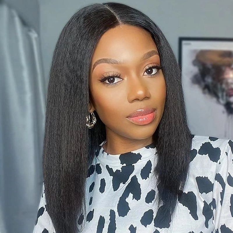 70% OFF| Yaki Straight Invisi Strap 360 Skin Lace Frontal Glueless Lay Flat Pre Cut Lace Human Hair Wig