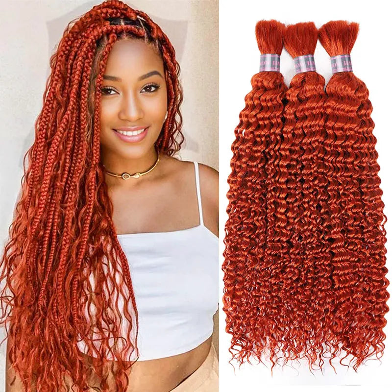 Ashimary Deep Wave Dark Ginger Bulk Human Hair Extensions For Knotless Braiding 3pcs/pack
