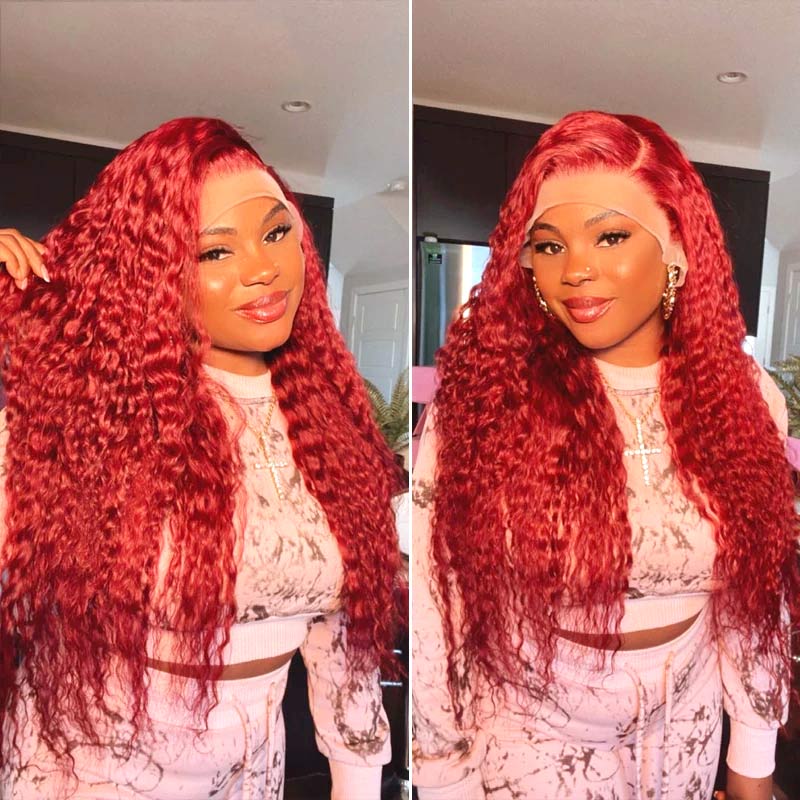 Red Lace Front Wig 13*4 Transparent Lace Ashimary Red Wig Human Hair
