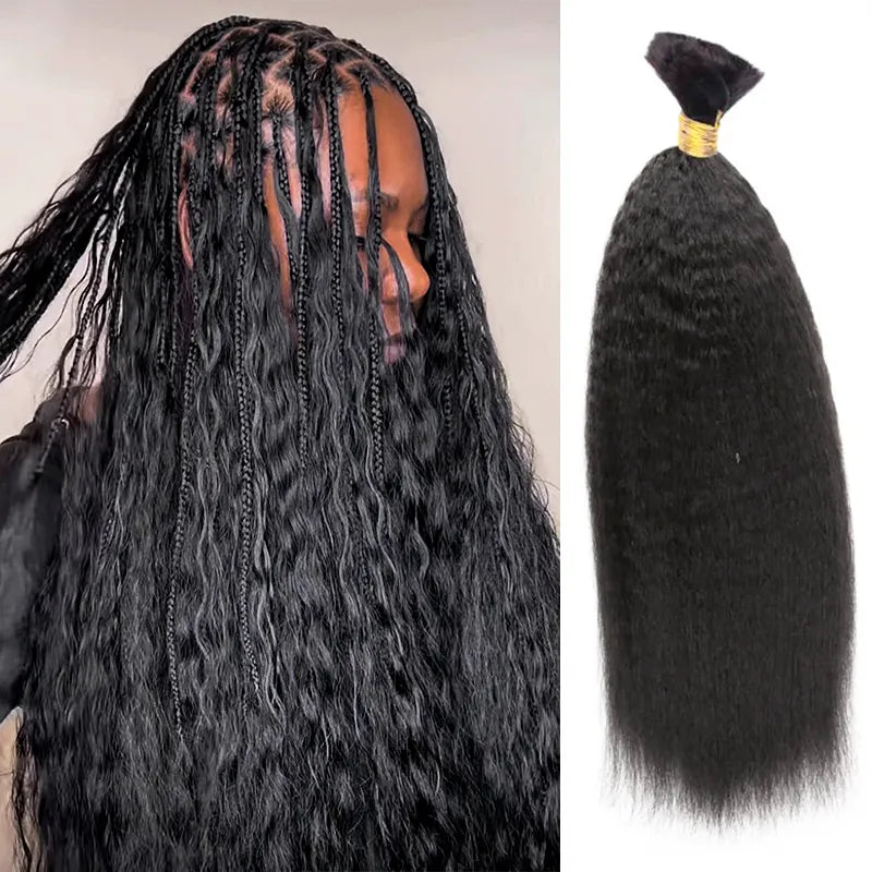 Ashimary Kinky Straight Bulk Human Hair For Knotless Braiding 3pcs/pack Natural Black