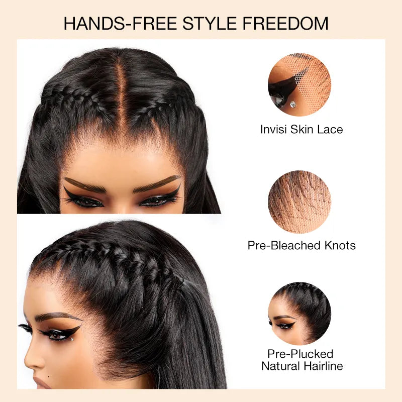 Ashimary PairUp Magic Lace Wig Straight Natural Black Pre-Cut Lace Wig With Optional Replaceable Zip Lace Top