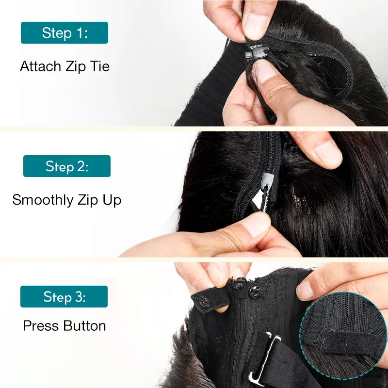 Ashimary PairUp Magic Lace Wig Straight Natural Black Pre-Cut Lace Wig With Optional Replaceable Zip Lace Top