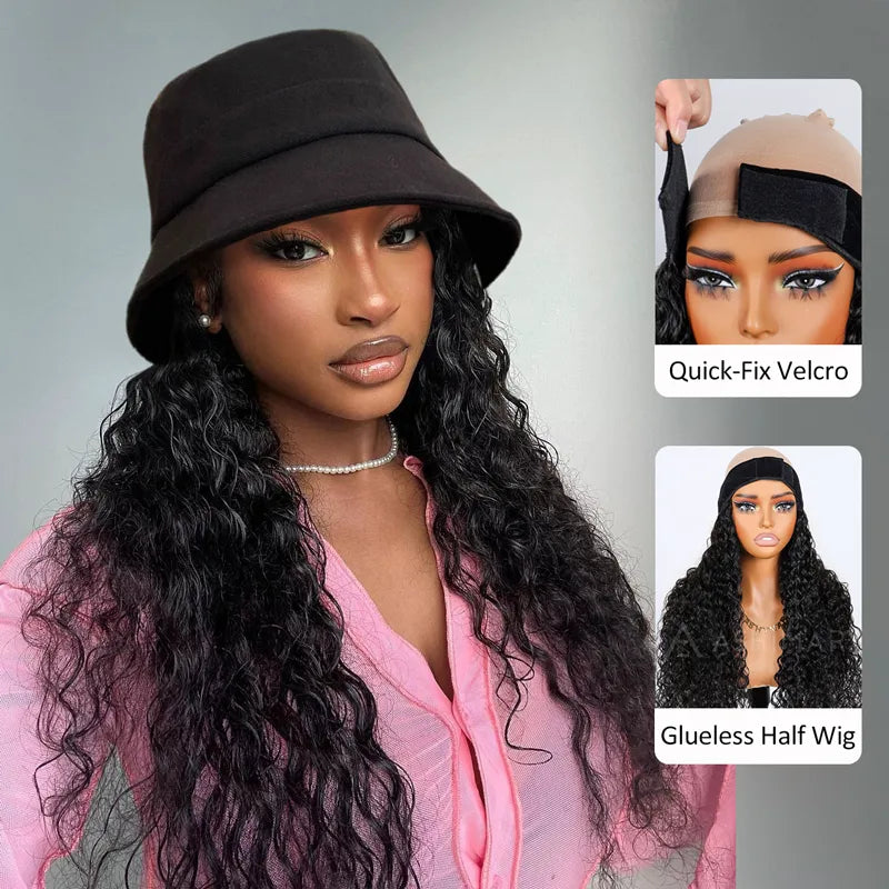 Ashimary Quick-Fix Velcro Water Wave Half Wig Human Hair Easy Wear & Style