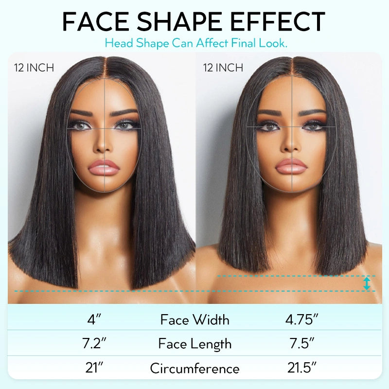 Double Drawn High Density Bone Straight Pull Go 13x4 Lace Bob Wig Lace Frontal Natural Black Glueless Wig
