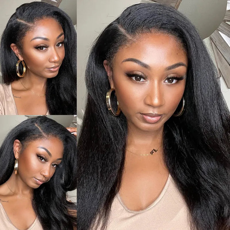 BOGO 4C Edge Kinky Straight Transparent Lace Front Wigs
