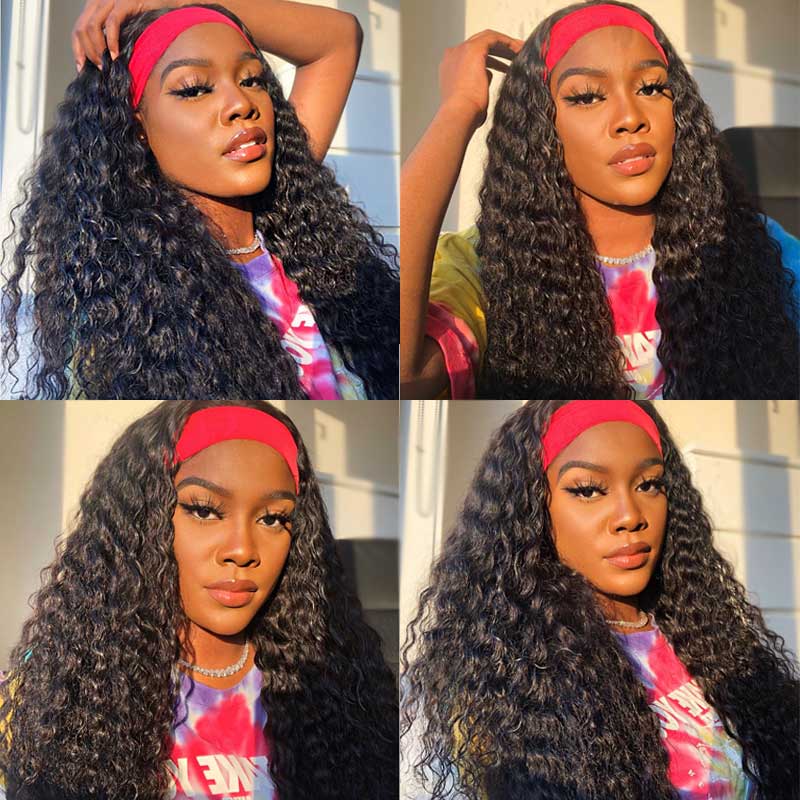 BOGO Headband Wig Glueless 10A Virgin Human Hair Natural Color 180% Density