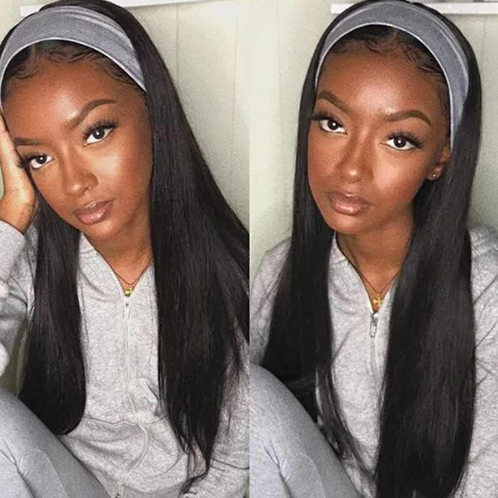 BOGO Headband Wig Glueless 10A Virgin Human Hair Natural Color 180% Density