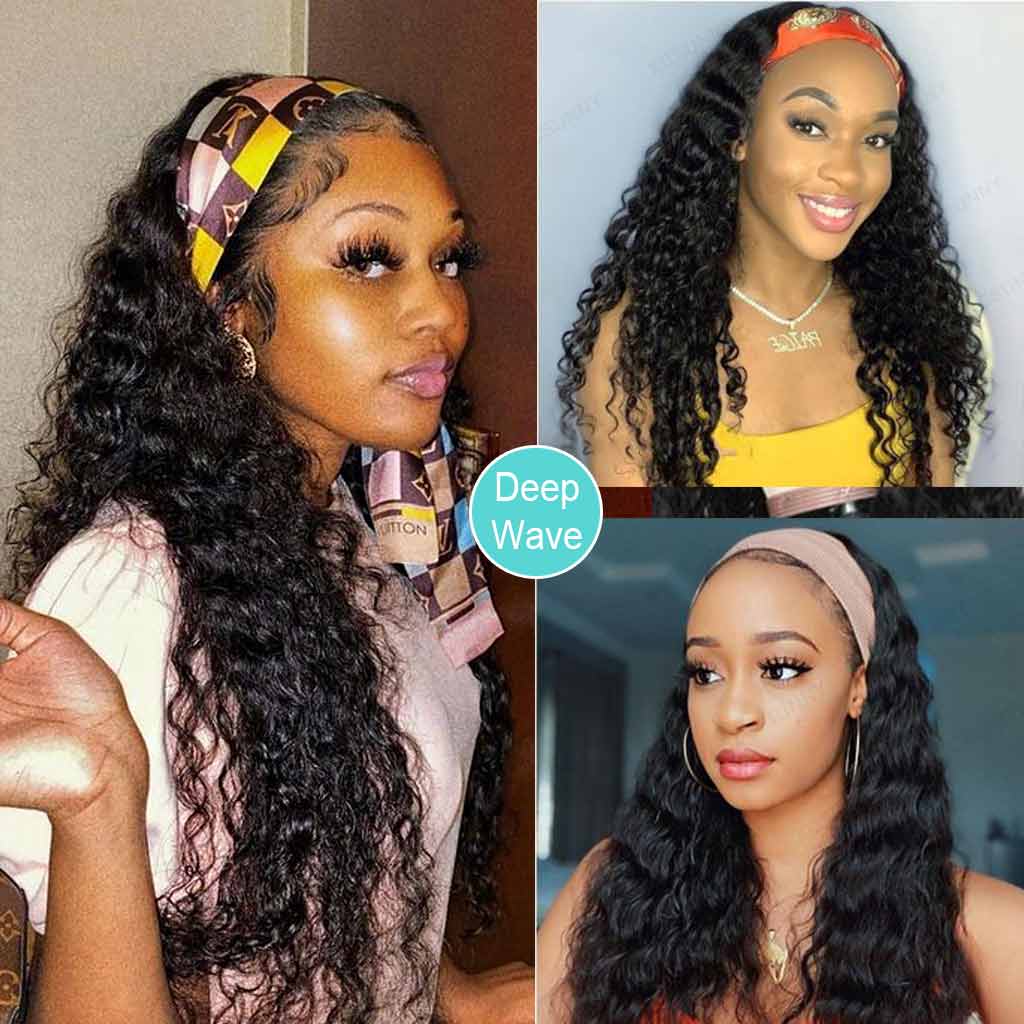 BOGO Headband Wig Glueless 10A Virgin Human Hair Natural Color 180% Density