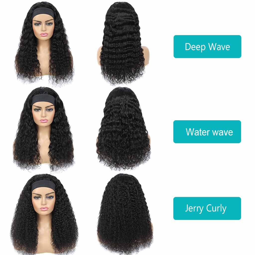 BOGO Headband Wig Glueless 10A Virgin Human Hair Natural Color 180% Density