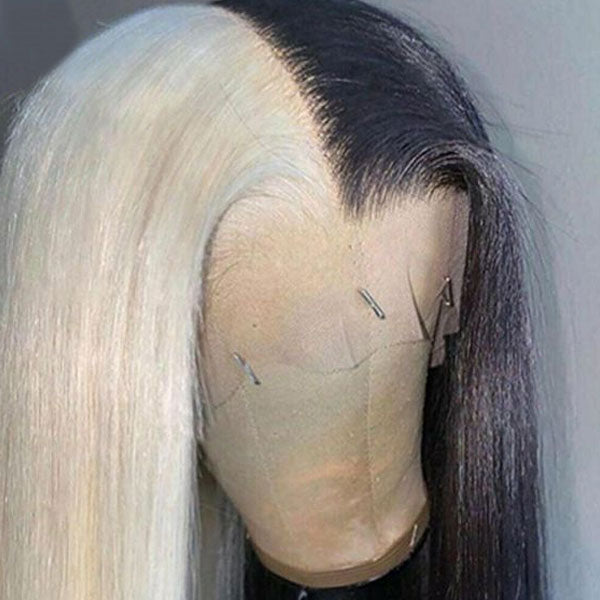 Half Blonde Half Black Transparent HD Lace Front Wigs 13*4 Frontal Ashimary Human Hair