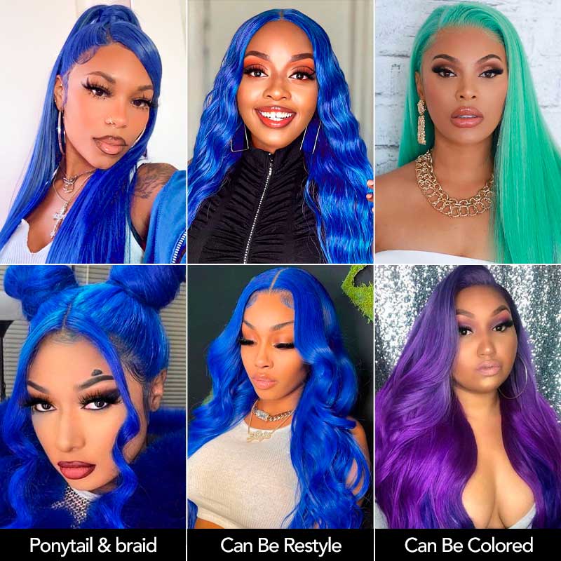 Blue Wig 13x4 13x6 Transparent Lace Frontal Wig Bone Straight Wig Ashimary Human Hair