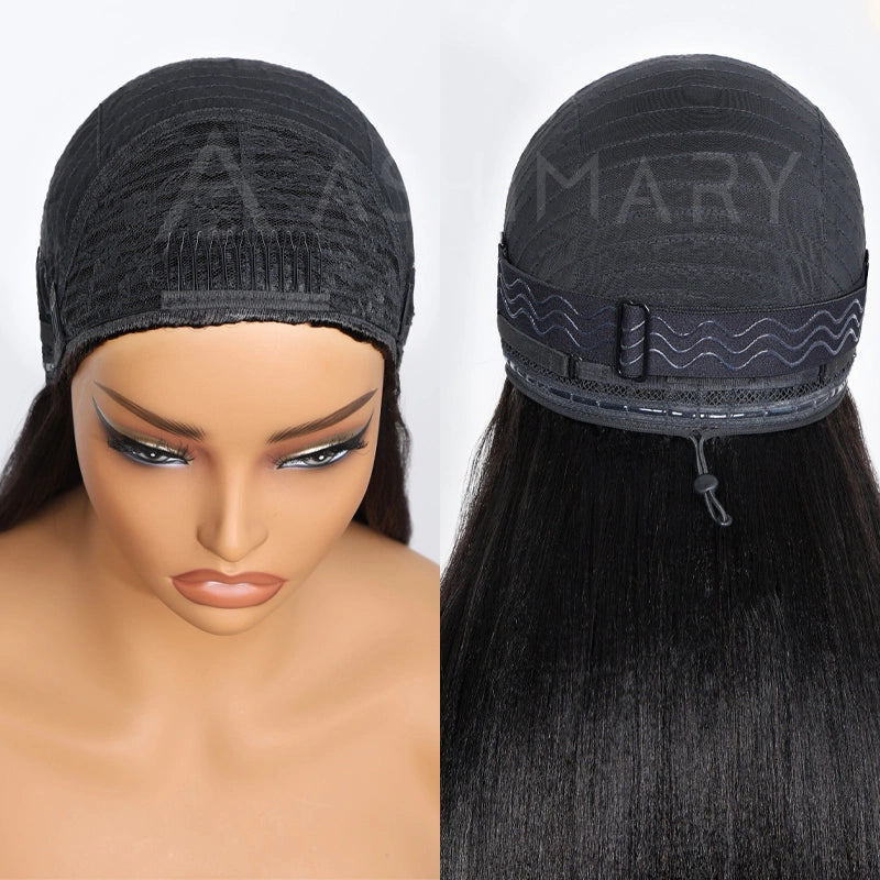 Easy Wear Kinky Straight Half Wig With Drawstring Comfortable Fit No Glue Needed