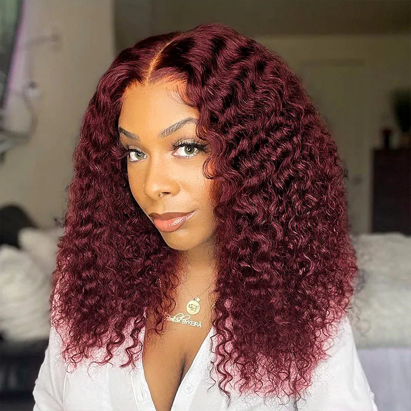 Extra 70% OFF| Deep Wave Burgundy 13x4 Transparent Lace Frontal Wigs Ashimary Virgin Hair Fresh Length