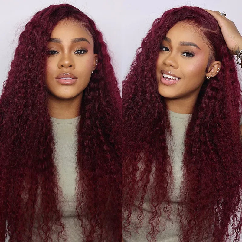 Extra 70% OFF| Deep Wave Burgundy 13x4 Transparent Lace Frontal Wigs Ashimary Virgin Hair Fresh Length