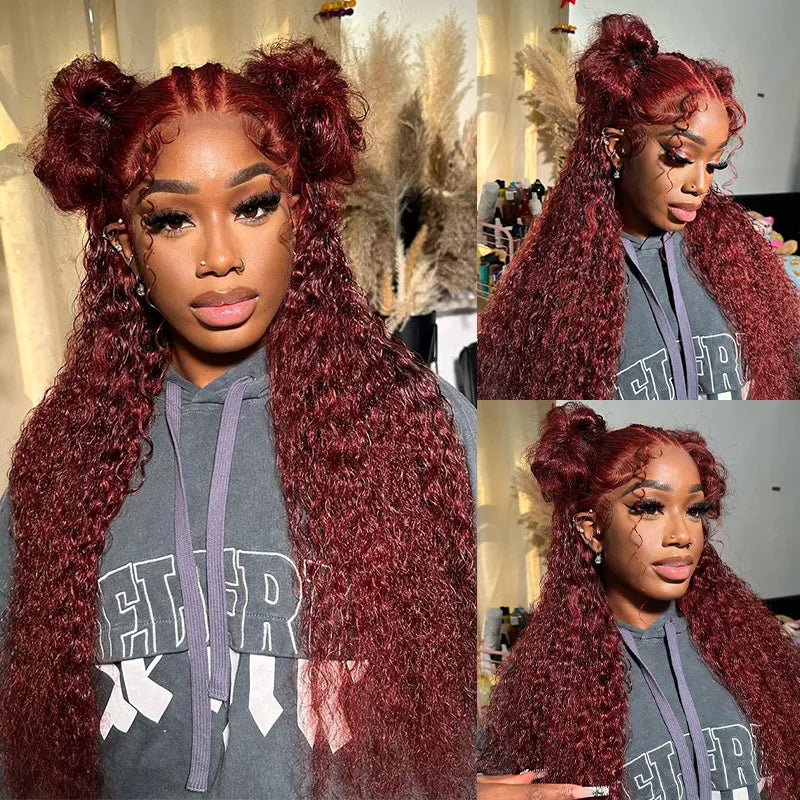 Extra 70% OFF| Deep Wave Burgundy 13x4 Transparent Lace Frontal Wigs Ashimary Virgin Hair Fresh Length