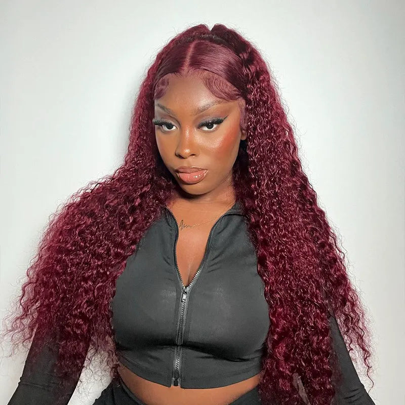 Extra 70% OFF| Deep Wave Burgundy 13x4 Transparent Lace Frontal Wigs Ashimary Virgin Hair Fresh Length