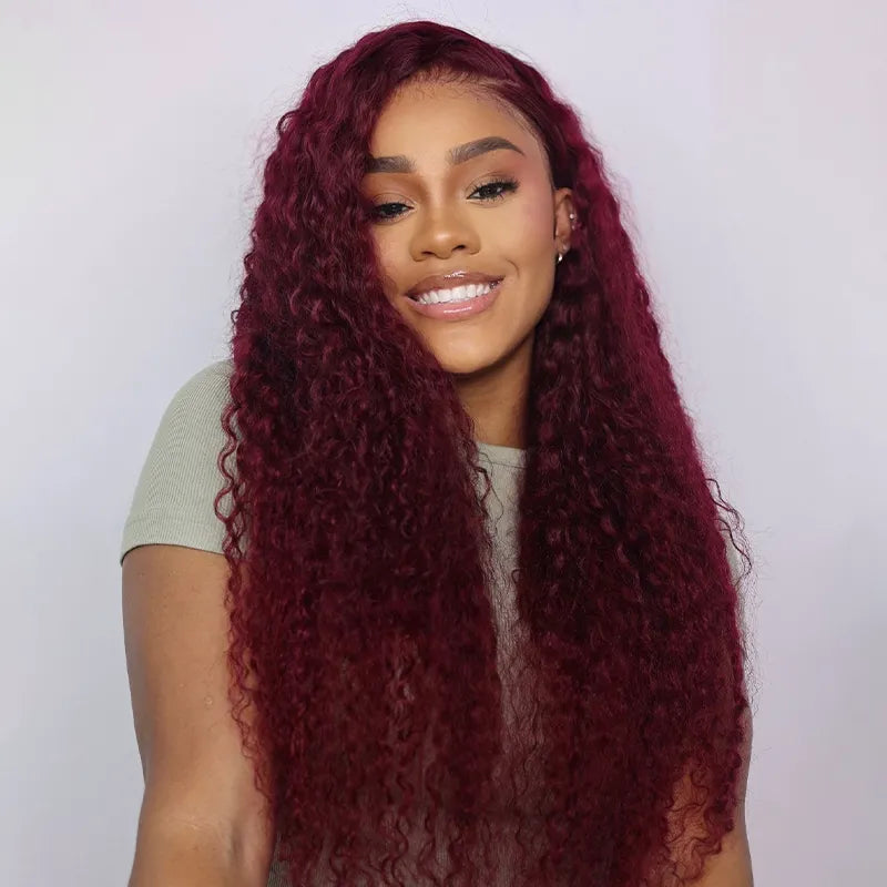 Extra 70% OFF| Deep Wave Burgundy 13x4 Transparent Lace Frontal Wigs Ashimary Virgin Hair Fresh Length