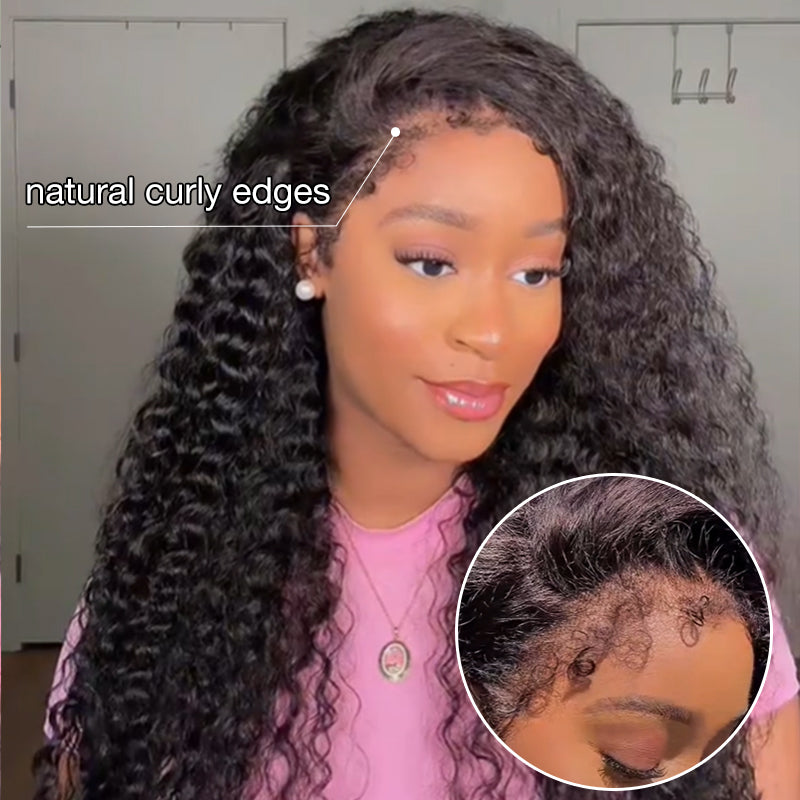 Flash Sale 4C Kinky Edges Curly Hair Transparent HD Lace Front Wigs With Realistic Hairline