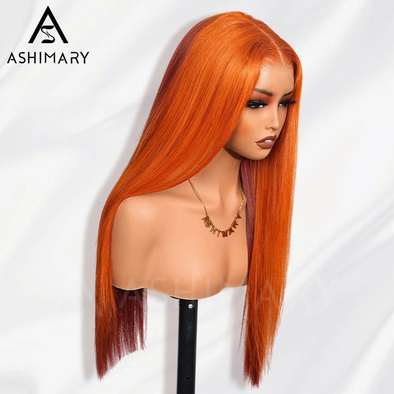 Ginger Burgundy Ombre Straight Wig 6x4.5 Transparent Glueless Lace Beginner Friendly 100% Human Hair
